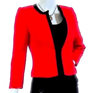 ✨ Ted Baker Kerisa Neon Red Cropped Tweed Bouclé Blazer – Size 1 (US 2–4)